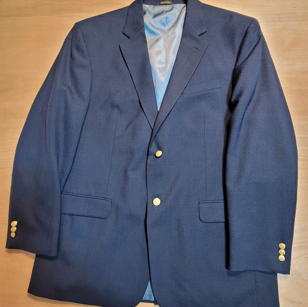 Stafford Sports Coat Mens 46L Jacket Blue Gold Buttons